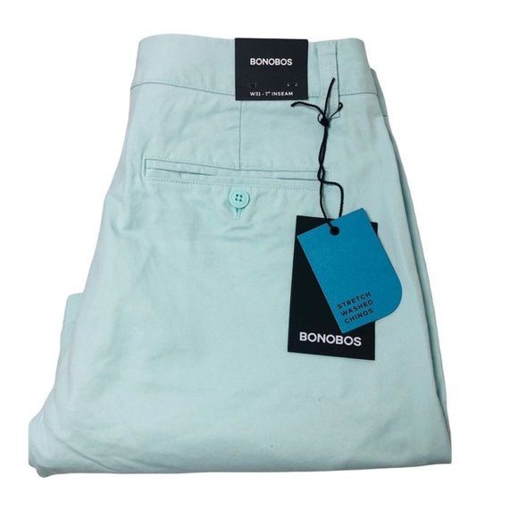 SOLd BONOBOS Mens Aqua Blue Stretch Washed Chino 7 inch Shorts Sz 31 NWT - Picture 8 of 13